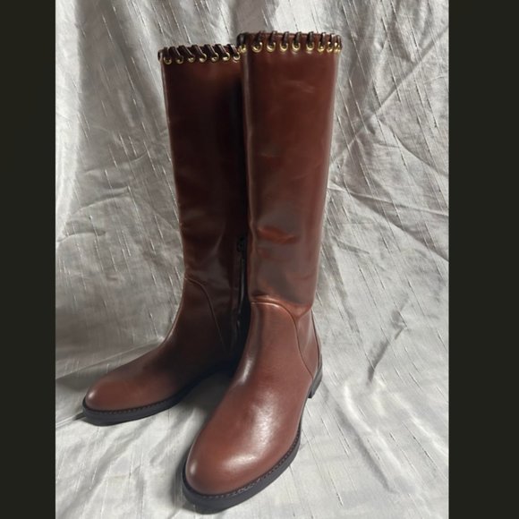 New See by Chloe brown lace trim leather boots sz 38 $450 - Picture 1 of 6